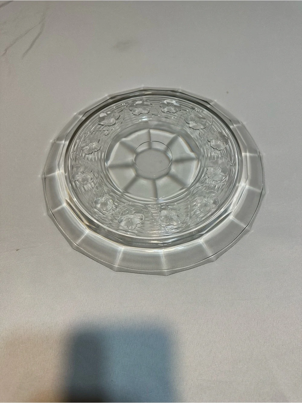 Vintage Anchor Hocking Clear Glass Decorative Platter with Floral Relief